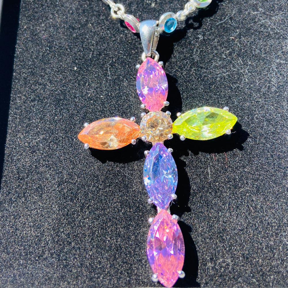 Colourful Silver Cross Jewel Chain Exclusively by Deep Shine Jewellers