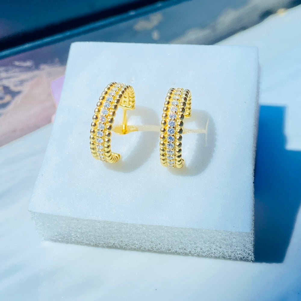 Deep Shine Jewellers Gold Detailed Ice Sleeper Hoop Earrings