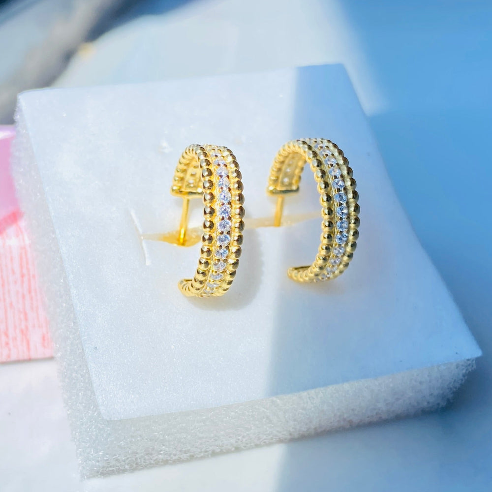 Deep Shine Jewellers Gold Detailed Ice Sleeper Hoop Earrings