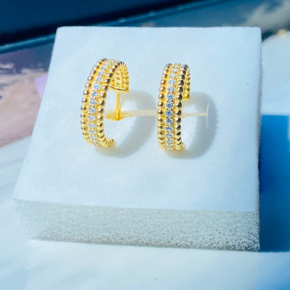 Deep Shine Jewellers Gold Detailed Ice Sleeper Hoop Earrings