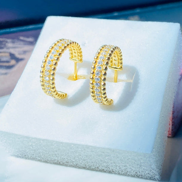 Deep Shine Jewellers Gold Detailed Ice Sleeper Hoop Earrings