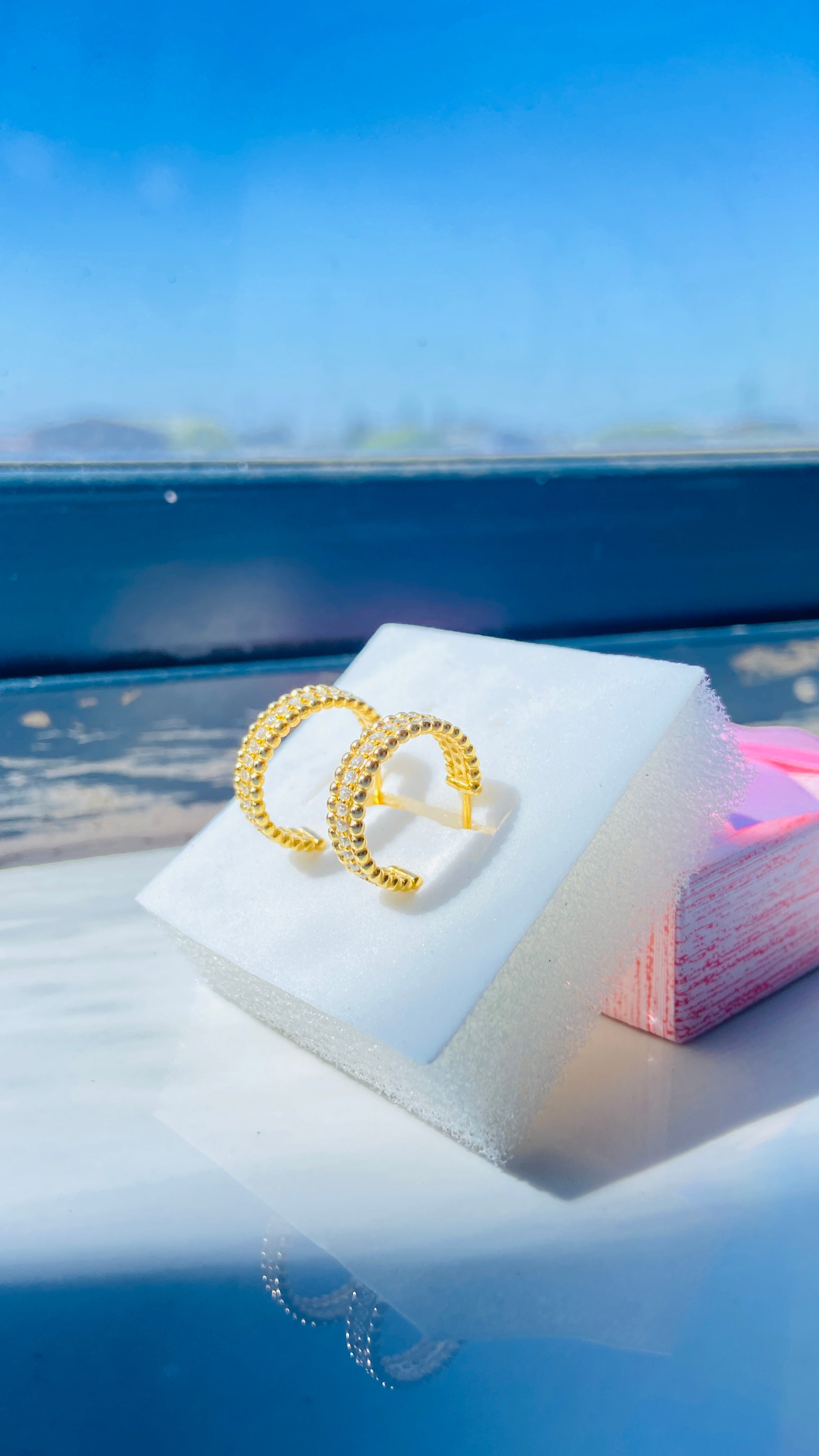 Deep Shine Jewellers Gold Detailed Ice Sleeper Hoop Earrings