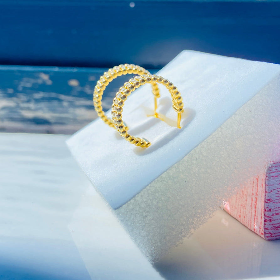 Deep Shine Jewellers Gold Detailed Ice Sleeper Hoop Earrings