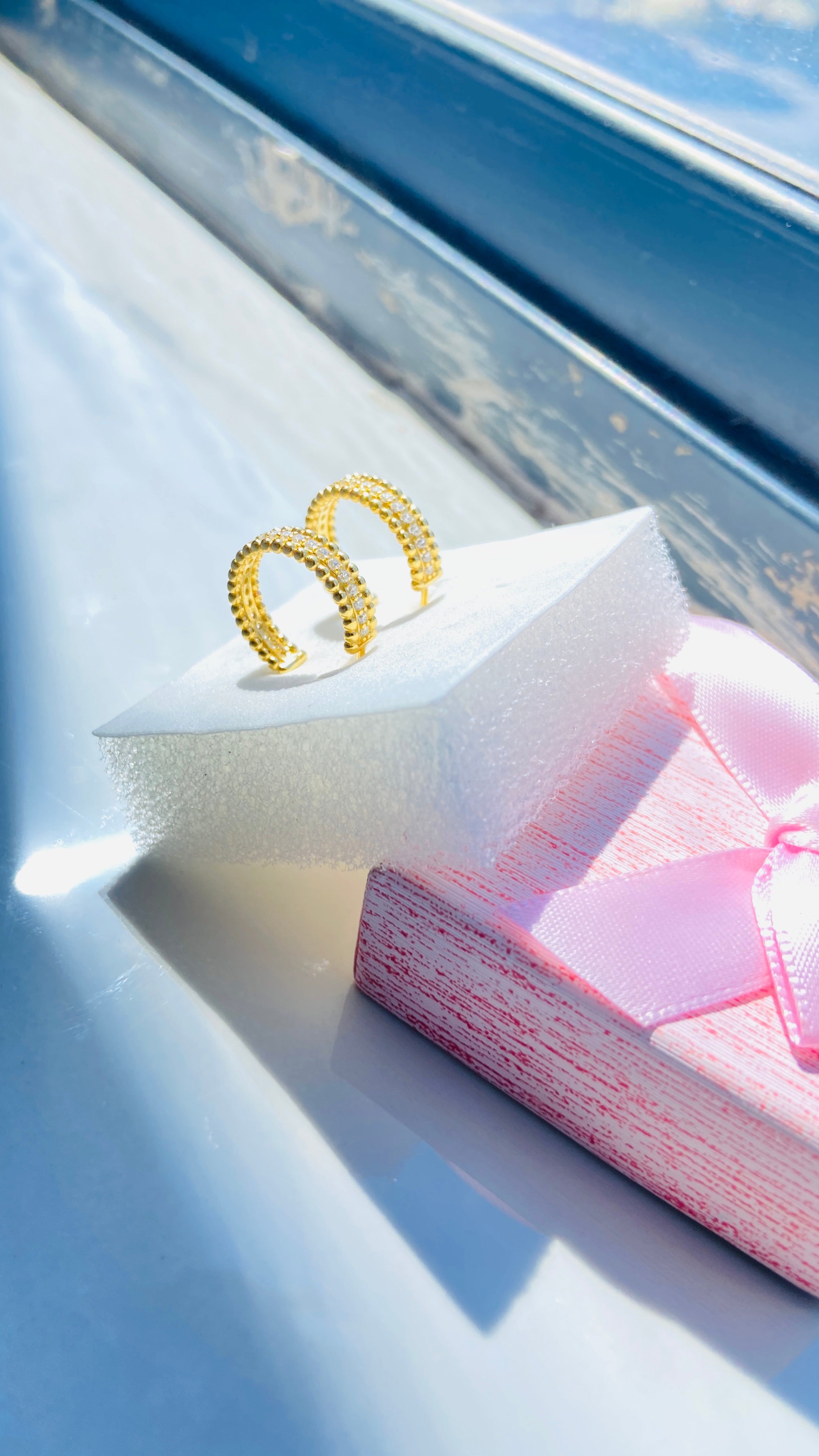 Deep Shine Jewellers Gold Detailed Ice Sleeper Hoop Earrings