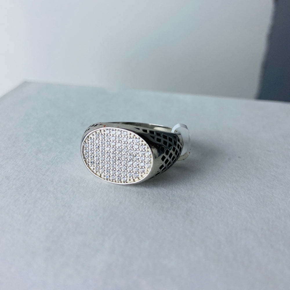 Silver ring with textured design on a light gray surface silver ice ring mens gents kings diamonds lab diamonds gemstones 925 silver sterling silver black enamel cubic zirconias band ring exclusive craftsmanship affordable luxury premium materials high quality jewellery jewelry Deep Shine Jewellers DSJ Your Time To Shine best sellers unique pieces trending christmas sale gifts presents 