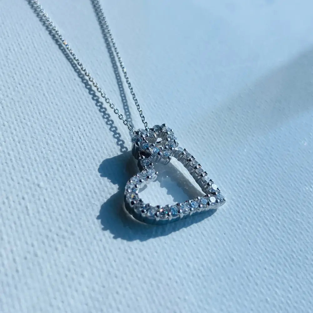 Silver white gold double ice heart necklace with diamond pendant for all-day radiance
