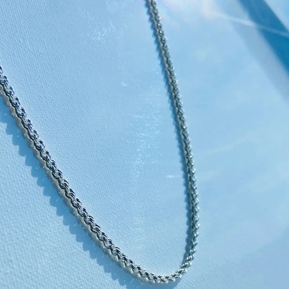 Silver rope chain necklace showcasing the elegant Radiant Silver Rope Chain design