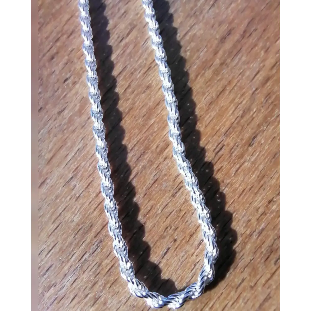 Shiny silver rope chain necklace highlighting the elegant silver rope design for daily wear
