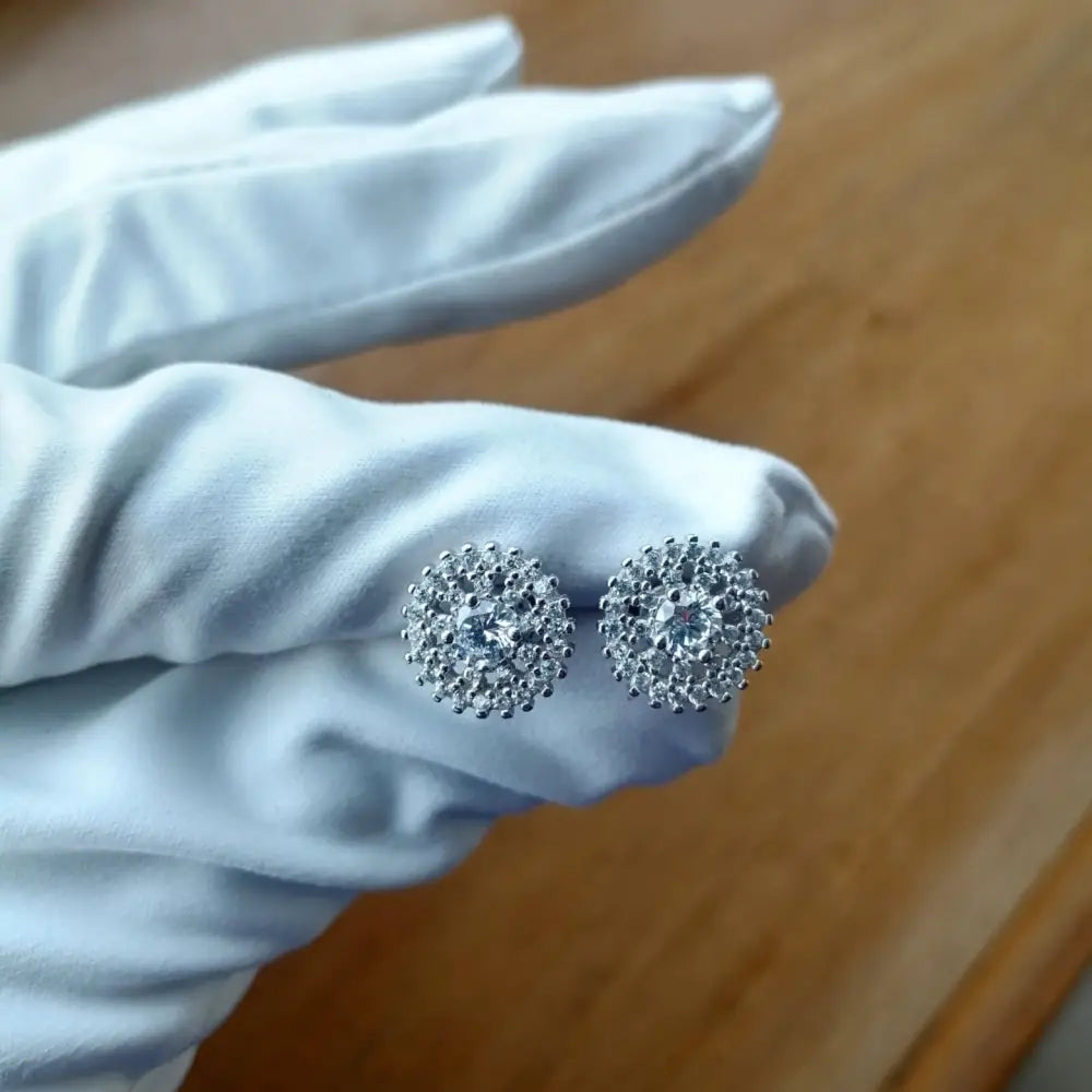 Sparkling white gold silver cluster stud earrings from Radiant White Gold Silver Jewellers