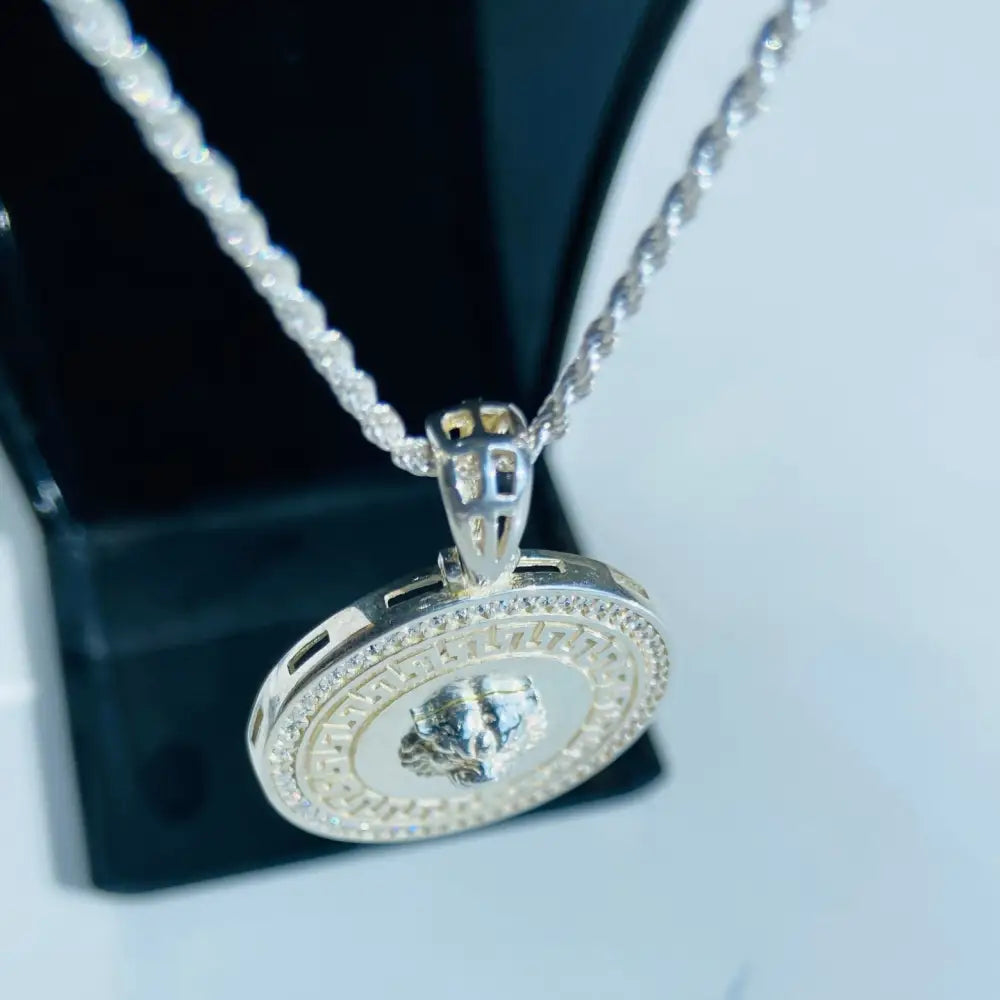 Silver rope necklace featuring a detailed Medusa head pendant for a regal look. Jewellery silver jewellery. Deep Shine Jewellery