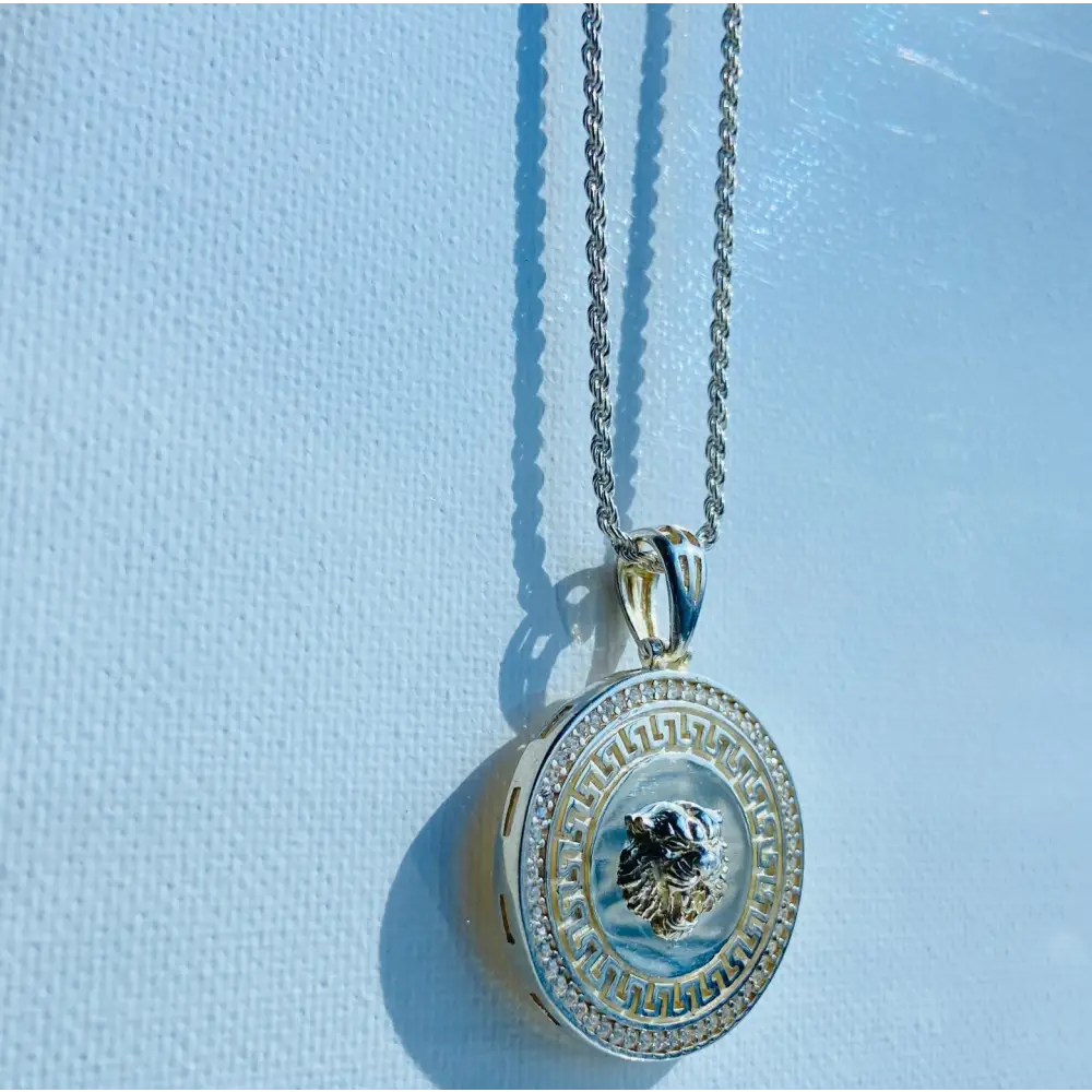 Silver rope necklace with ornate lion’s head pendant for regal jewelry style. Jewellery silver jewellery. Deep Shine Jewellery