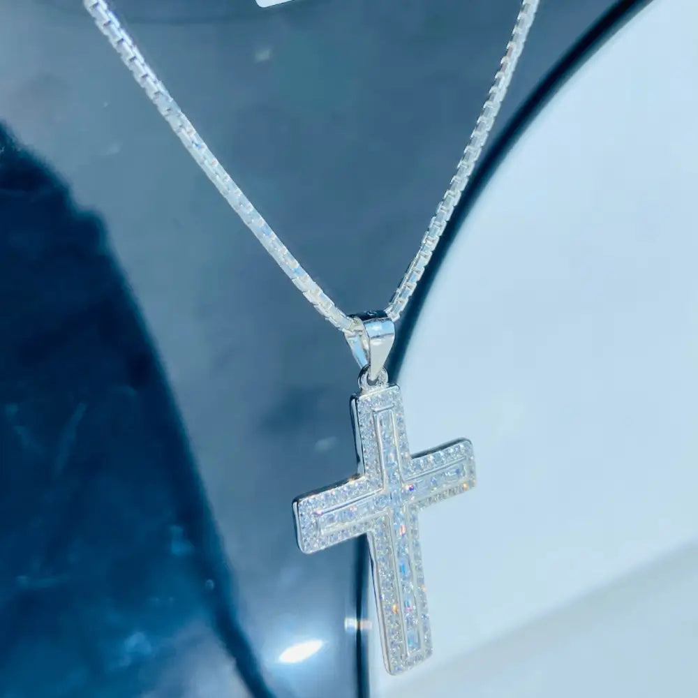 Sparkling silver flooded ice cross pendant with finely detailed chain for Shine Bright necklace
