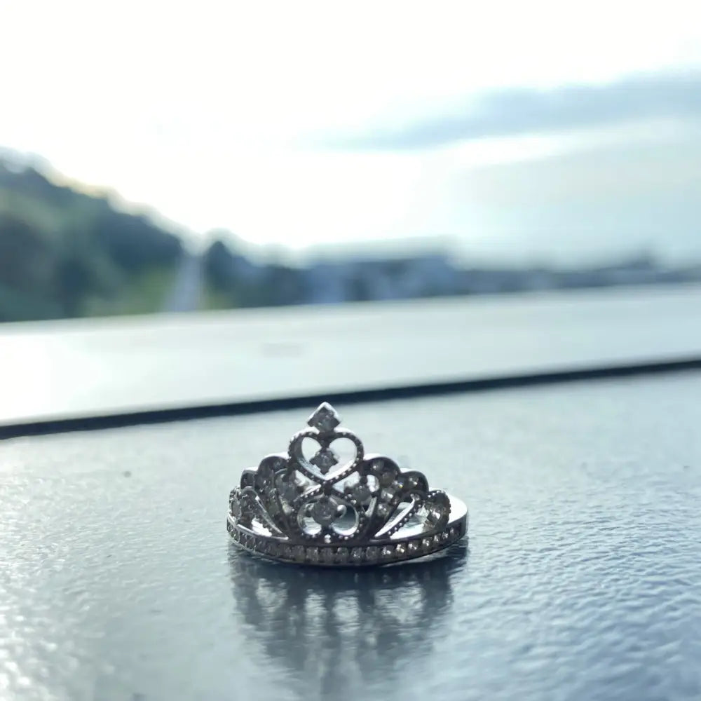 Silver-colored queen crown ring with heart design, part of the Silver Deep Shine Queen Crown Ring collection