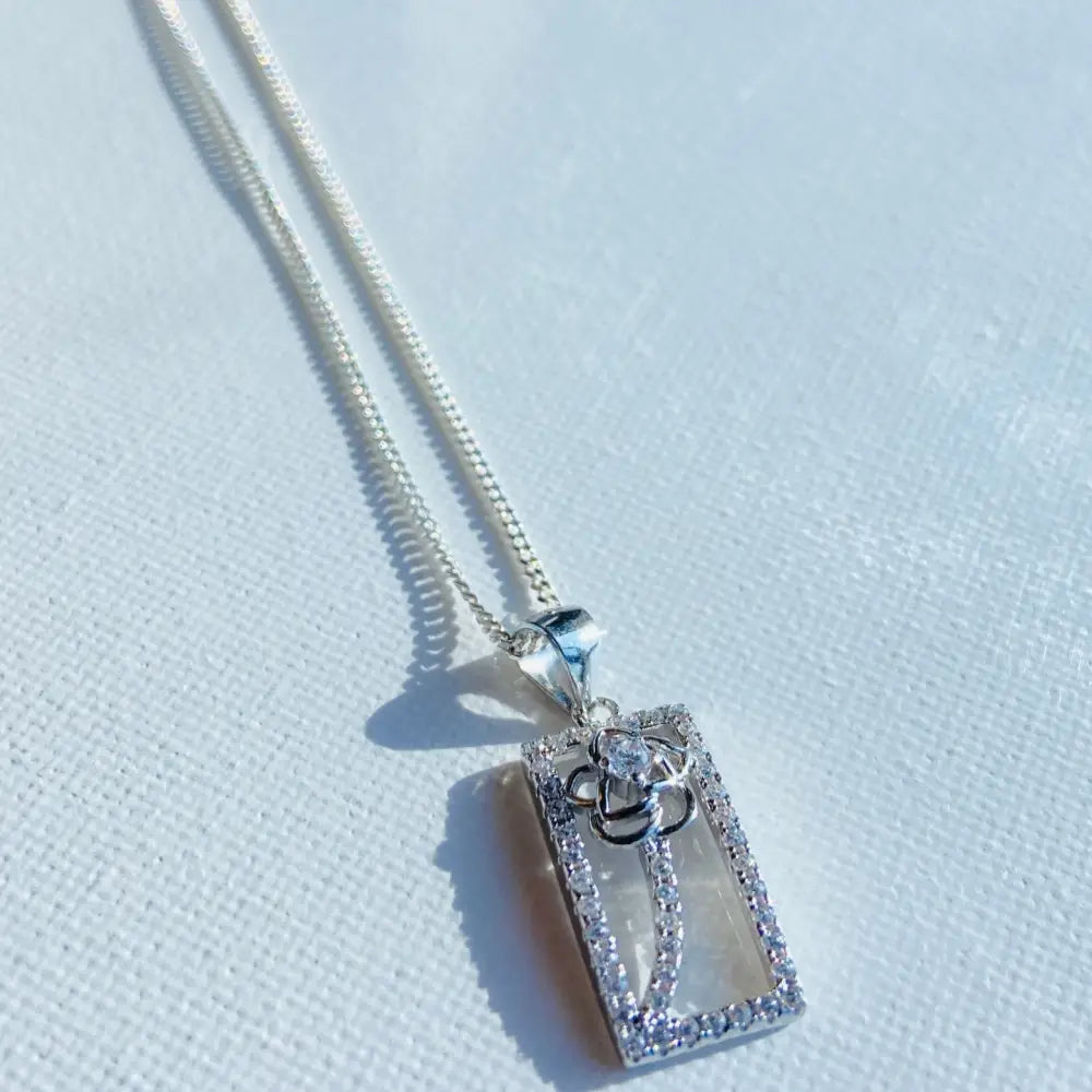 Silver chain necklace with framed rose mother-of-pearl pendant, white gold silver jewelry. jewellery silver jewellery. Deep Shine Jewellers