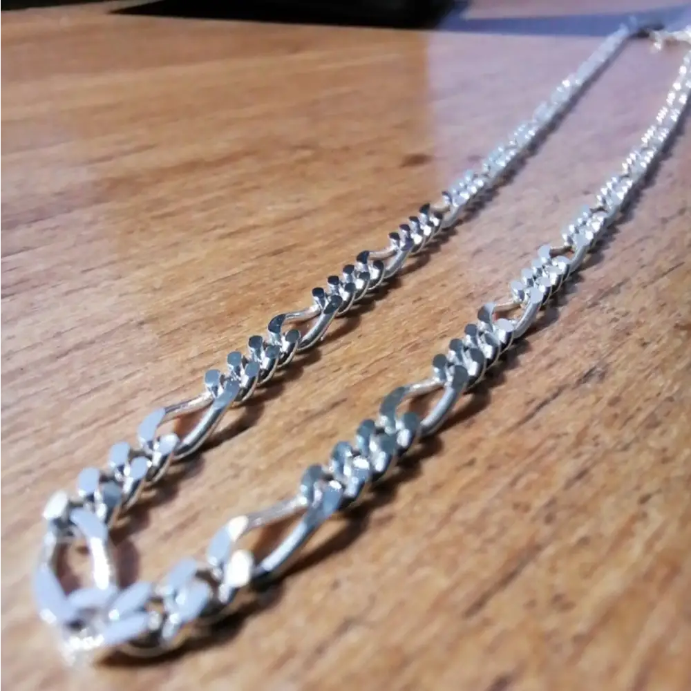 Shiny silver Figaro chain necklace in white gold silver finish for elegant style. jewellery silver jewellery