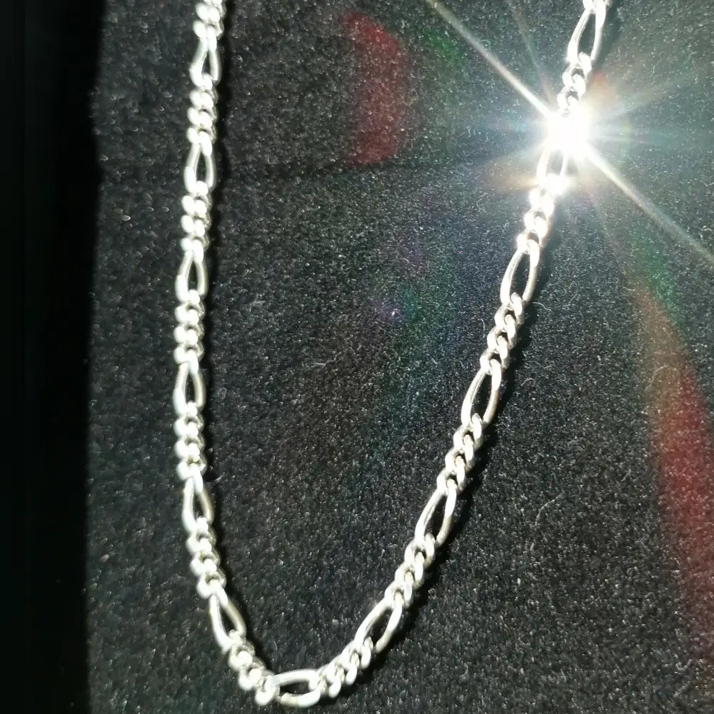 Silver Figaro chain necklace with alternating long and short links in white gold silver. jewellery silver jewellery. Deep Shine Jewellers