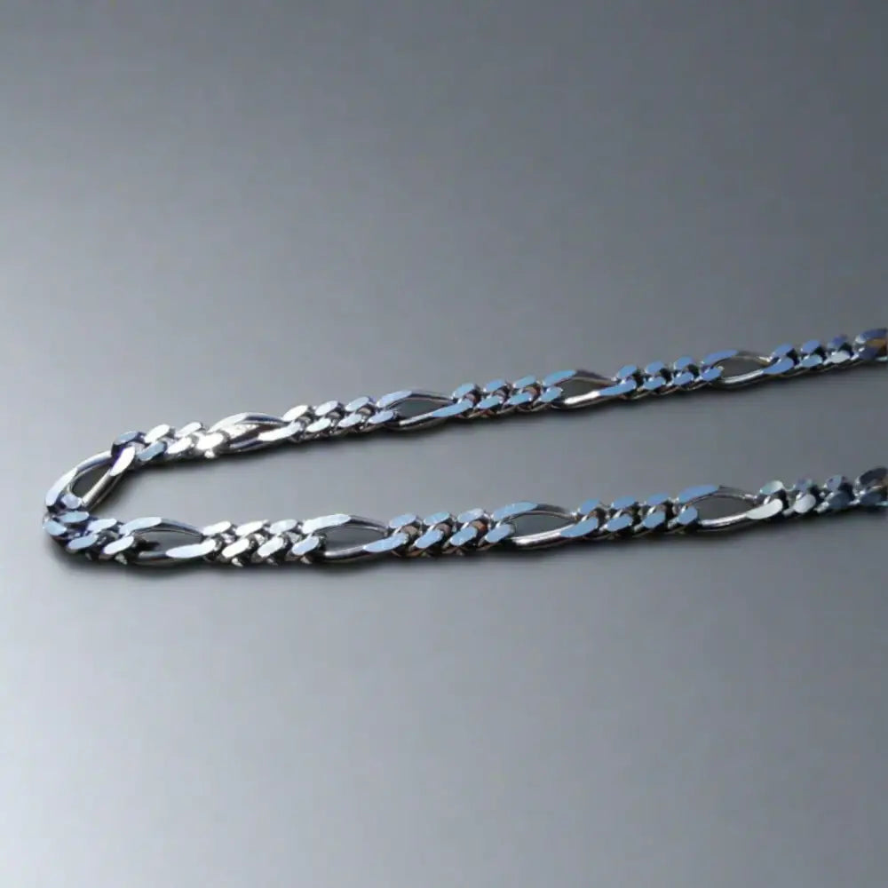 Silver Figaro chain necklace in white gold silver finish for elegant jewelry style.jewellery silver jewellery. Deep Shine Jewellers