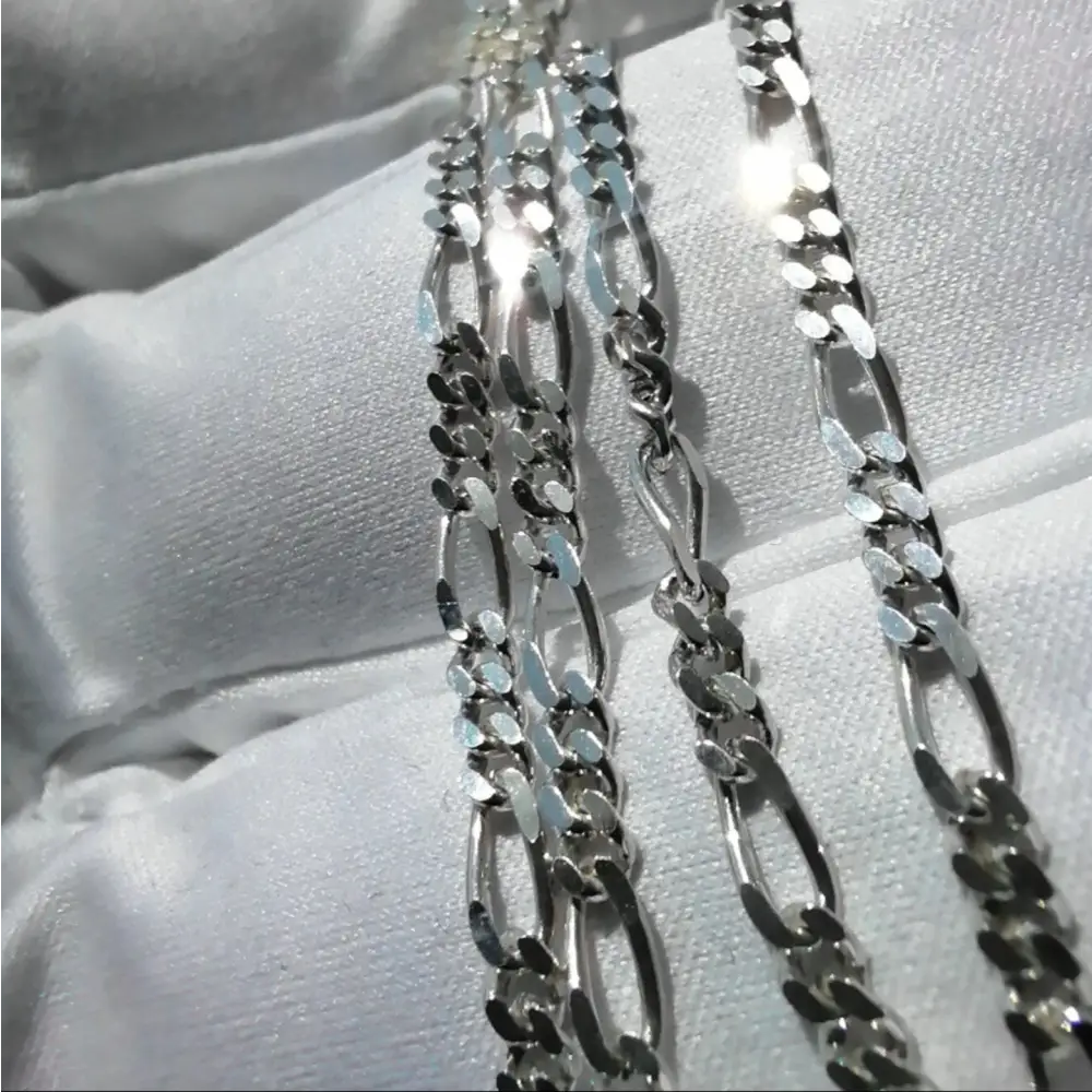 Shiny silver Figaro chain necklaces with white gold accents in the Sparkling White Gold Silver Figaro Chain Necklace. jewellery silver jewellery. Deep Shine Jewellers